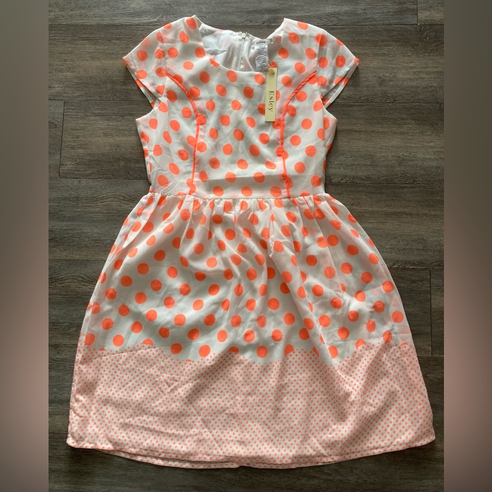 NWT Esley Neon Orange Polka Dot cap sleeves  Sundress